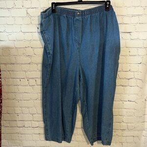 Woman Within size 30W elastic waist jean capri Side slit pocket Faux look zipper